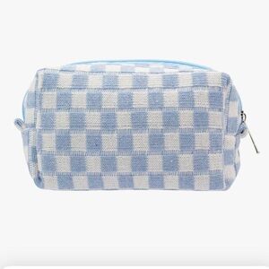 NWOT Blue White Checkered Knit Cosmetic Bag